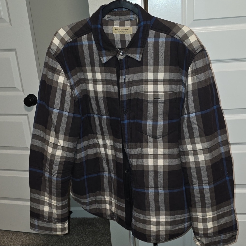 Burberry Men's Checkered Jacket - Black, Gray, Blue and Beige Plaid long sleeve